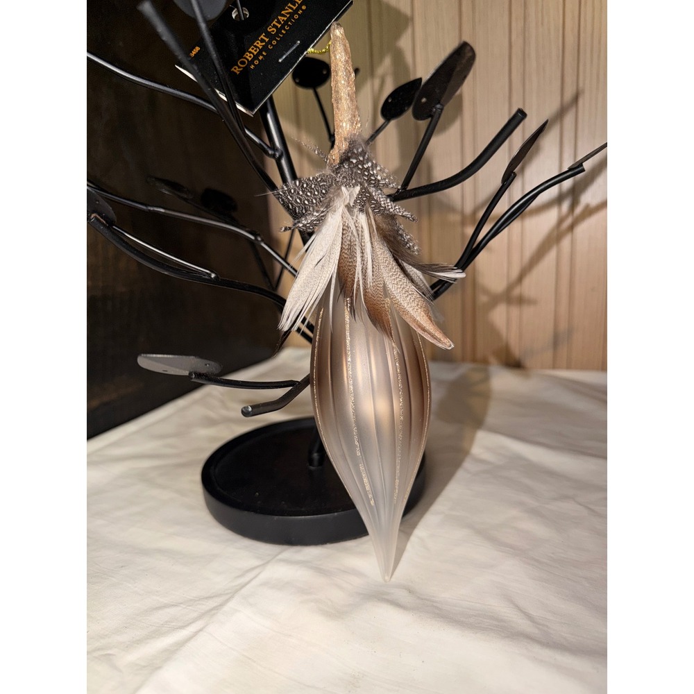 Robert Stanley Aspen Cove Glass Feather Finial Christmas Ornament Gold Champagne
